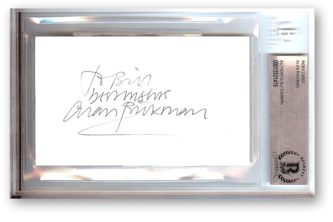 Alan Rickman Signed Autographed Index Card Profession Snipe Hans Gruber BAS 1416