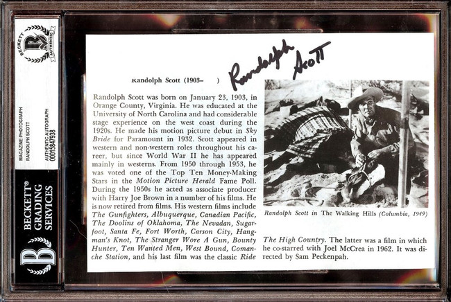 Randolph Scott Signed Autographed Magazine Photo The Waking Hills BAS Slabbed
