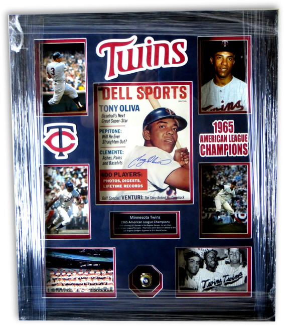 Tony Oliva Signed Autographed Framed Phot Collage Twins 1965 Champs w/Ring JSA