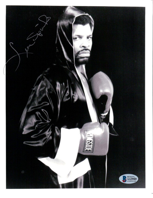 Leon Spinks Signed Autographed 8X10 Photo Boxing Legend Pose B/W Robe BAS