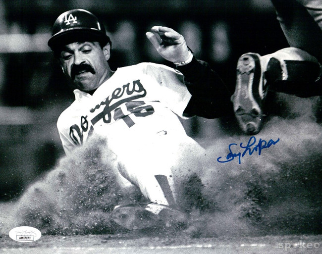 Davey Lopes Signed Autographed 8X10 Photo Los Angeles Dodgers Sliding B/W JSA
