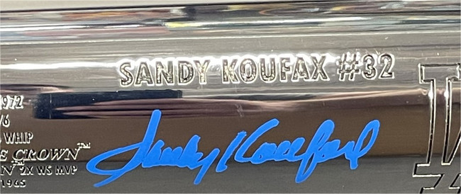 Sandy Koufax Signed Autograph Silver Steel Baseball Bat Los Angeles Dodgers MLB