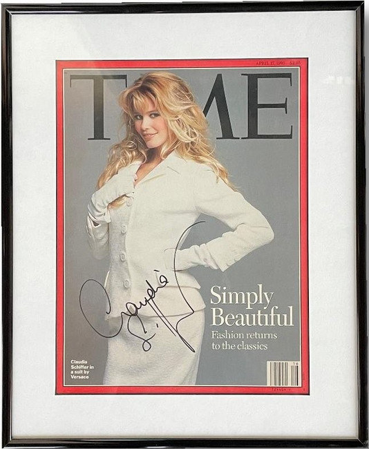 Claudia Schiffer Signed Autographed Time Magazine Custom Framed W/ COA