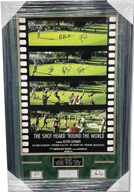 1999 Ryder Cup Autographed Photo + Cuts Payne Stewart Justin Leonard, Furyk +9