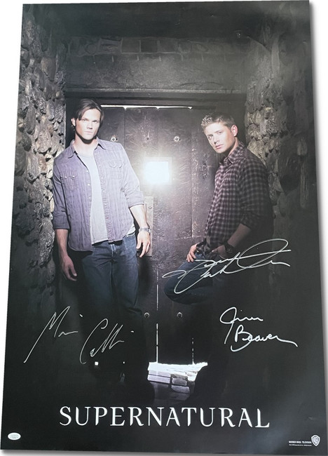 Supernatural Cast Autographed 27x40 Original WB Poster Jensen Ackles +2 JSA
