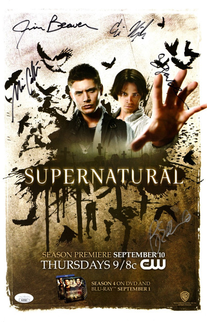 Supernatural Multi Autographed 11X17 Poster 5 Sigs Collins Beaver