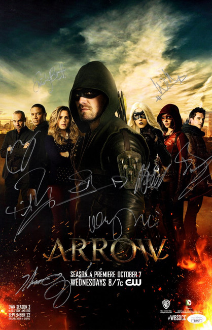 Arrow Cast Signed Autographed 11X17 Poster Amell Barrowman +7 JSA XX76717