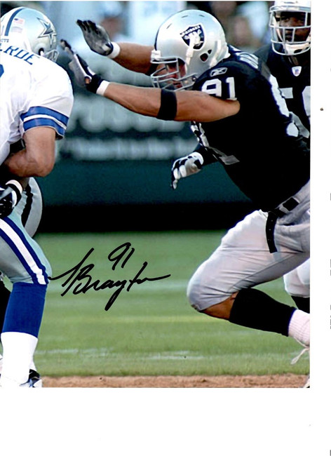 Tyler Brayton Autographed 8x10 Photo Raiders Defensive End (Damaged) W/ COA