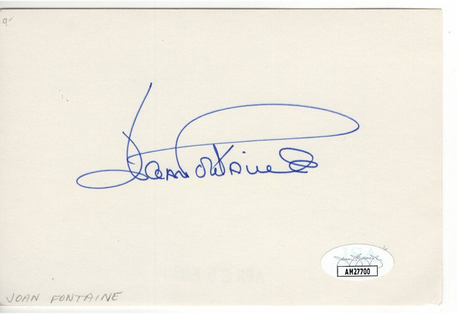 Joan Fontaine Signed Autographed Index Card Hollywood Legend JSA AM27700