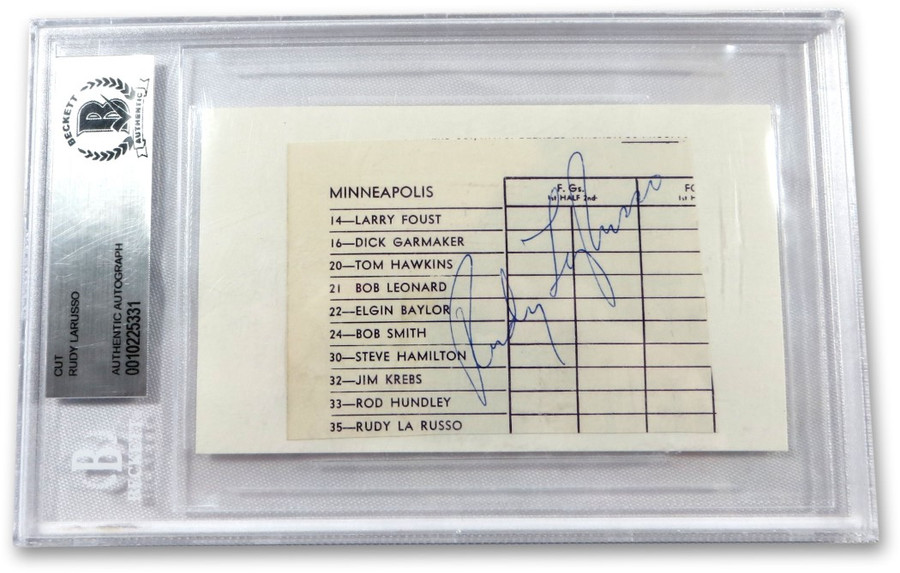 Rudy LaRusso Signed Autographed Cut Signature Minneapolis Lakers BAS Slabbed