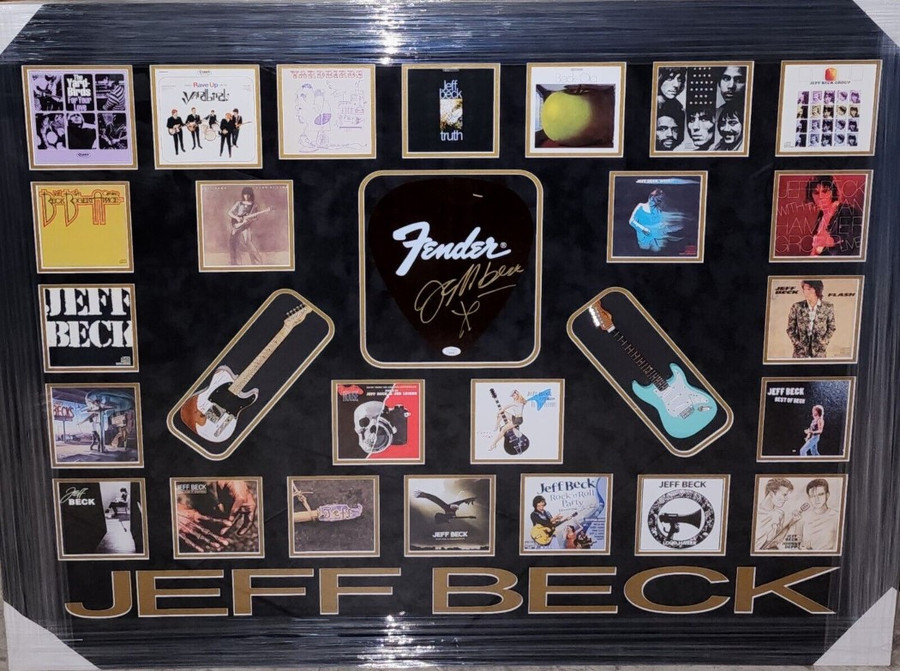 Jeff Beck Signed Giant Fender Pick Mini Guitar CD Framed Display Yardbirds JSA