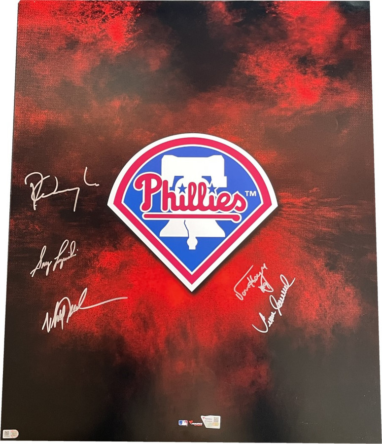 Vom Hayes Pete Incavigilia Williams Samuel Autographed 20x24 Photo Phillies Logo