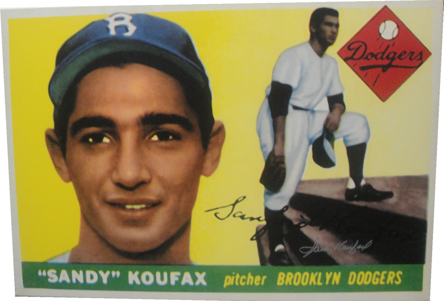 Sandy Koufax Hand Signed Auto Rookie 1955 Topps 26X38 Stretched Canvas MLB OA/32