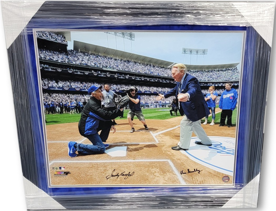 Vin Scully Sandy Koufax Signed Autographed Photo at Dodgers Stadium FRAMED MLB