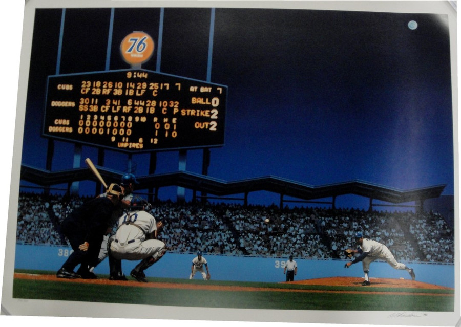 Sandy Koufax Authentic Perfect Game Poster Hand Signed by Artist Bill Purdom