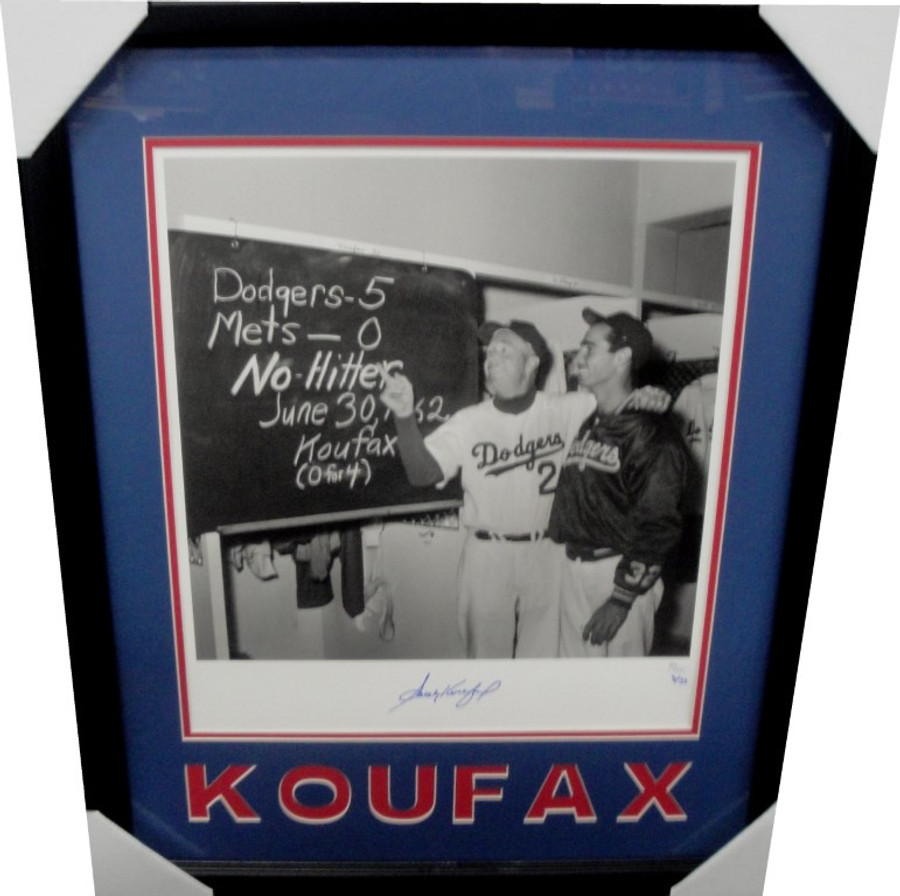 Sandy Koufax Signed Auto 16X20 Photo Framed W/ Walt Alston Chalkboard JSA /32