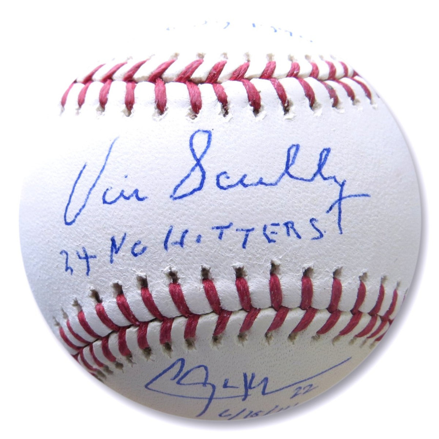 Vin Scully Sandy Koufax Kershaw Valenzuela Signed Baseball No Hitter JSA XX29142