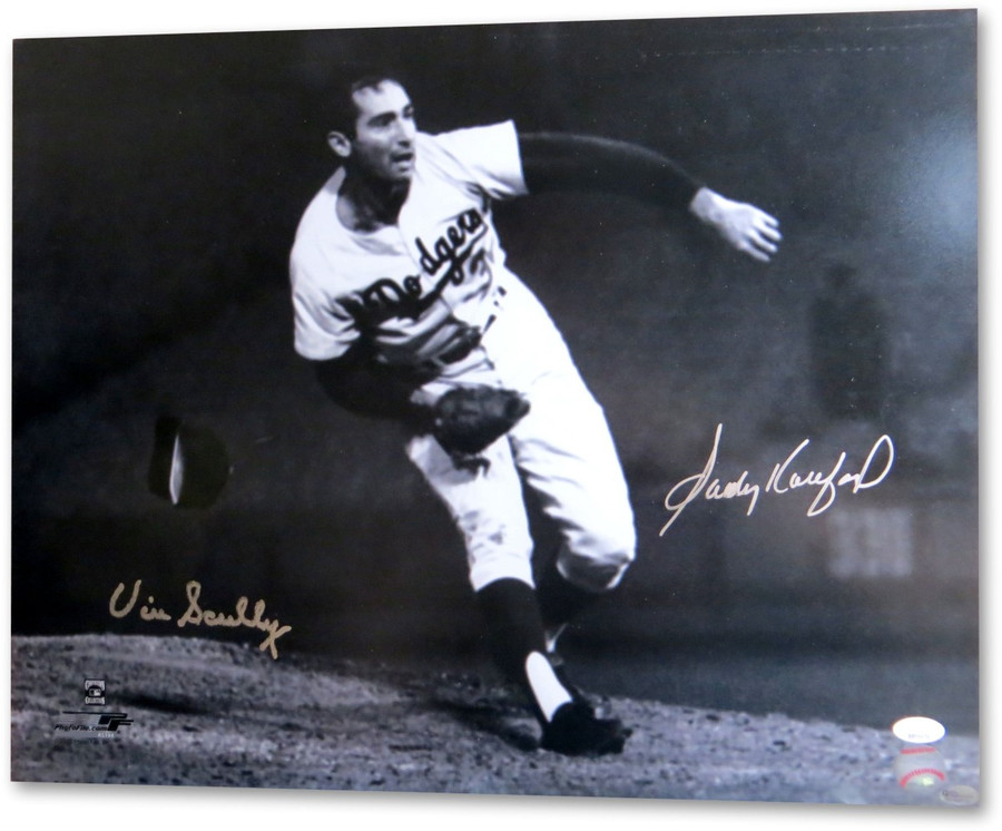 Vin Scully Sandy Koufax Dual Signed Autographed 16X20 Photo Dodgers JSA BB94478