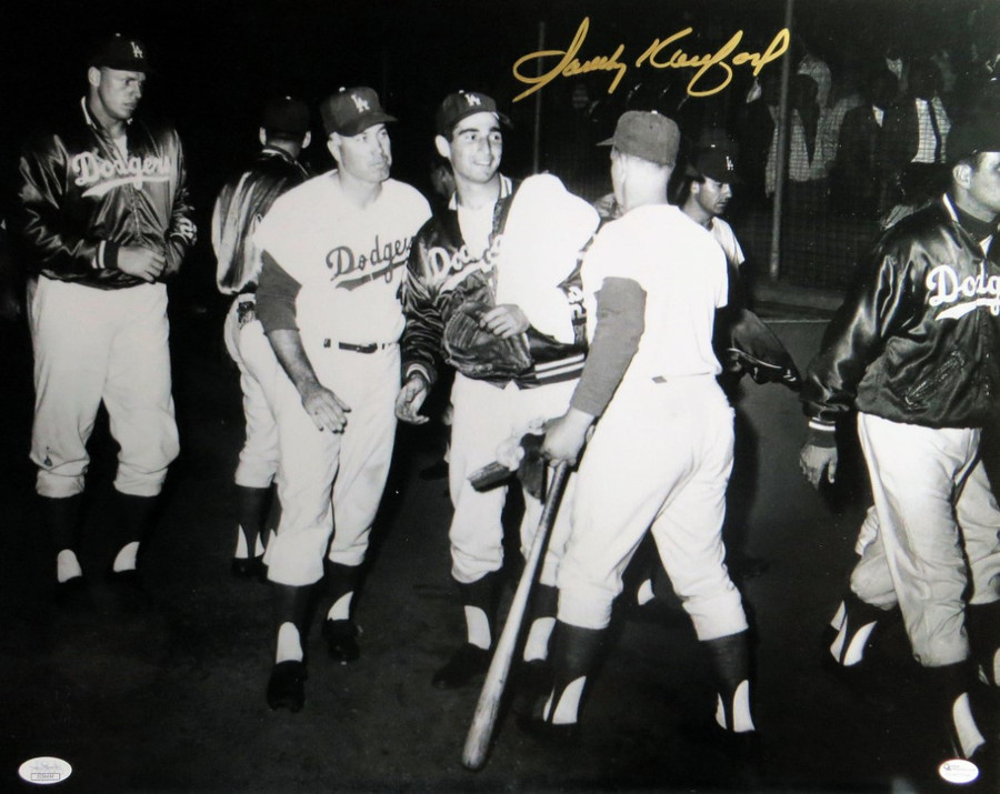 Sandy Koufax Autographed 16X20 Photo Dodgers Locker Room w/Snider Gold JSA