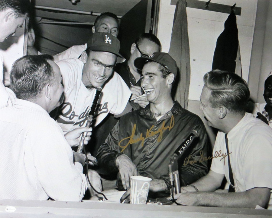 Sandy Koufax Vin Scully Dual Autographed 16X20 Photo Dodgers Legends OA 8417699