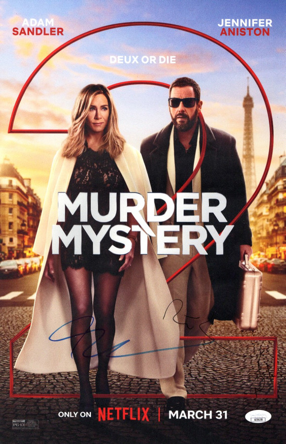 Adam Sandler Melanie Laurent Autographed 11X17 Poster Murder Mystery JSA AJ36250