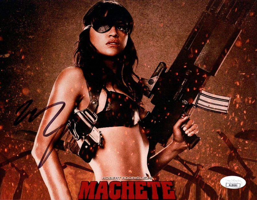 Michelle Rodriguez Signed Autographed 8X10 Photo Machete Holding Gun JSA AL29595