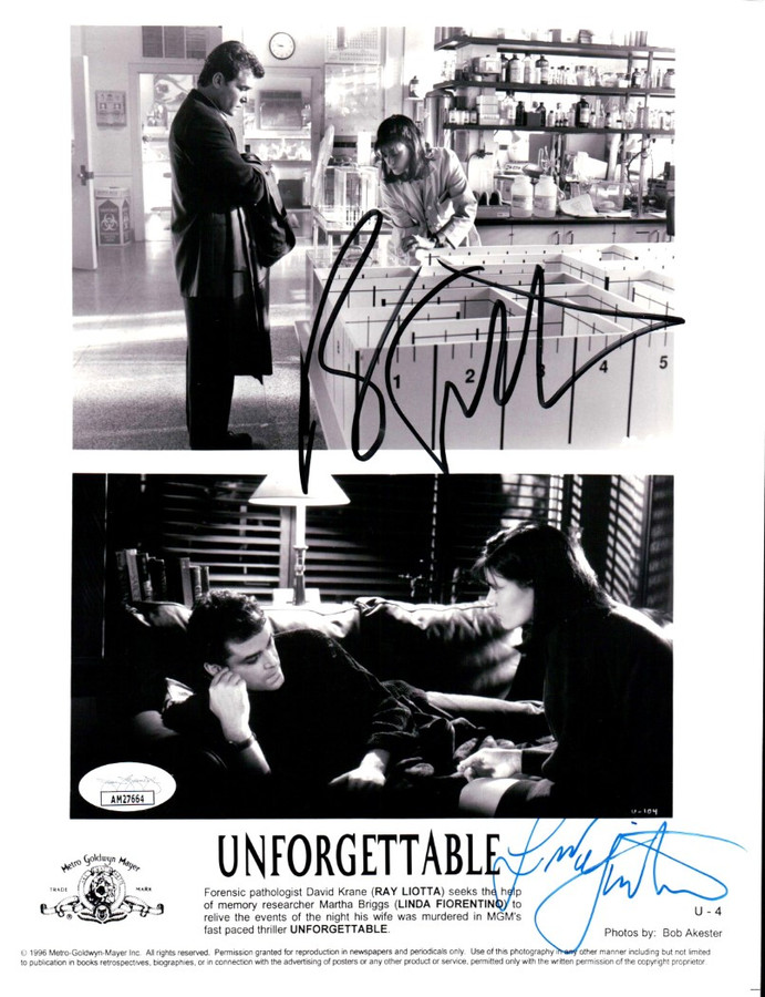 Ray Liotta Linda Fiorentino Autographed 8X10 Photo Unforgettable JSA AM27664