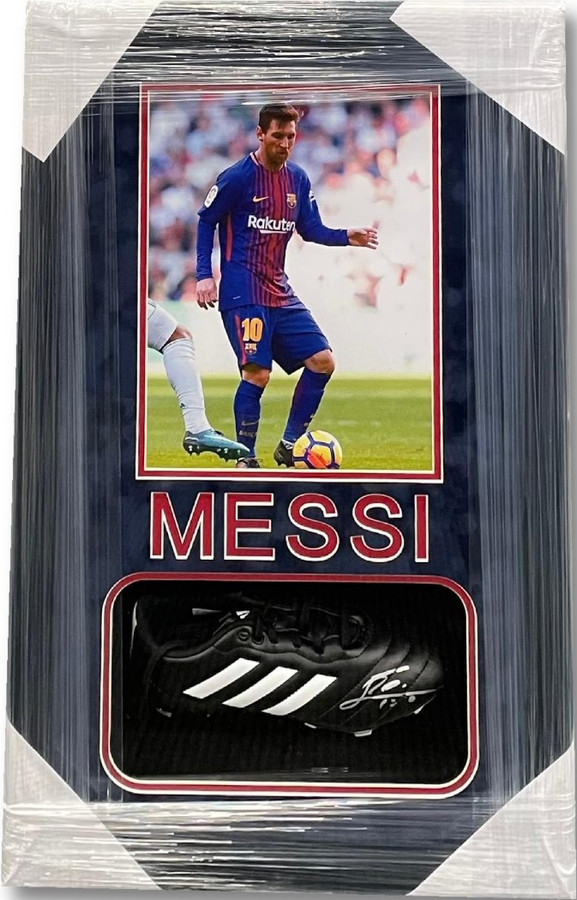 Lionel Messi Signed Autographed Shoe Custom Framed W/ Photo JSA YY54051
