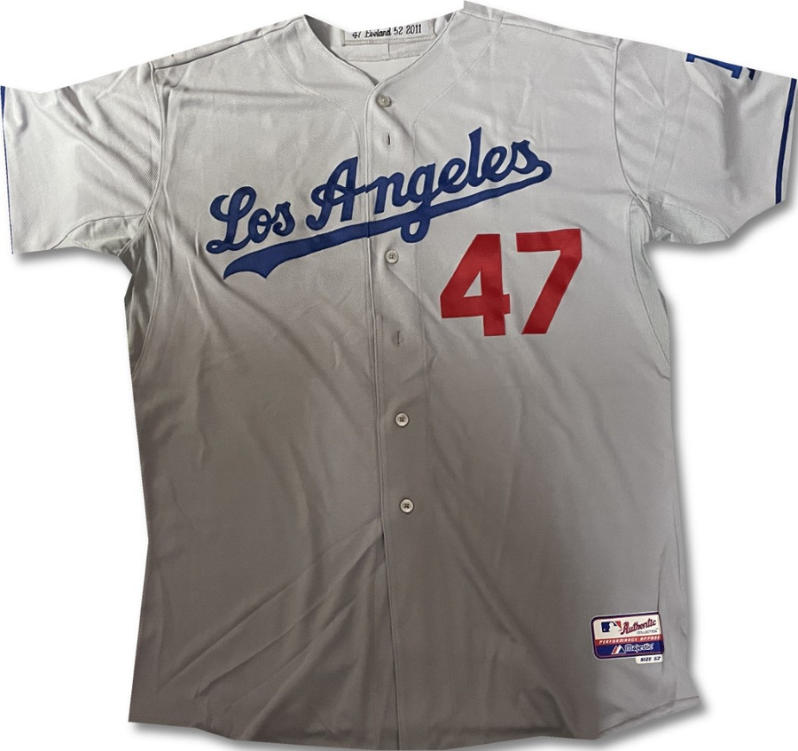 Dana Eveland Team Issued Away Grey Majestic Jersey Dodgers 2XL / 2XLarge MLB