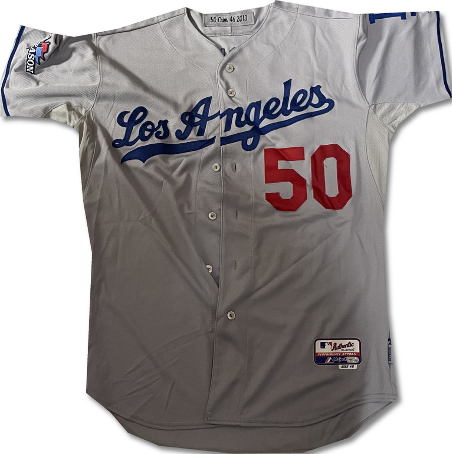 Chuck Crim Team Issued Away Grey Majestic Jersey Dodgers XL / Xlarge MLB