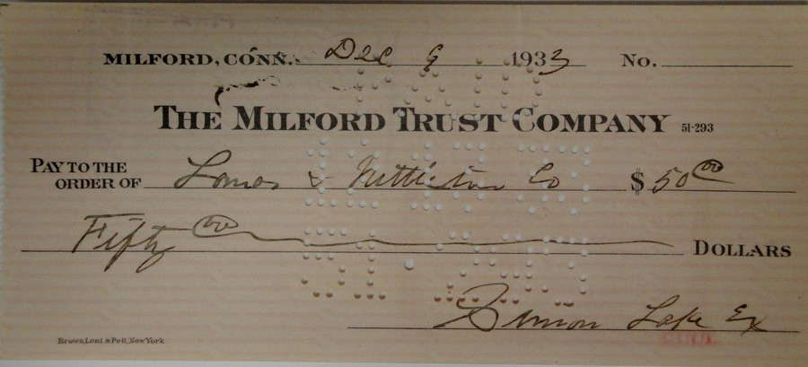 Simon Lake Hand Signed Autographed Personal Check $50.00