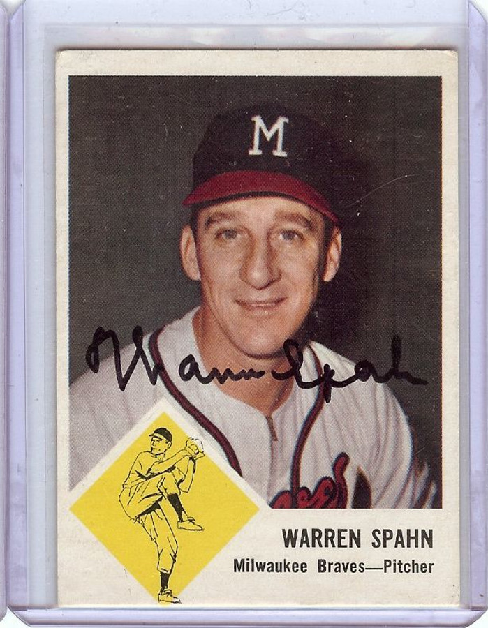 Warren Spahn 1963 Fleer Hand Signed Autograph Braves #45 JSA AR12992