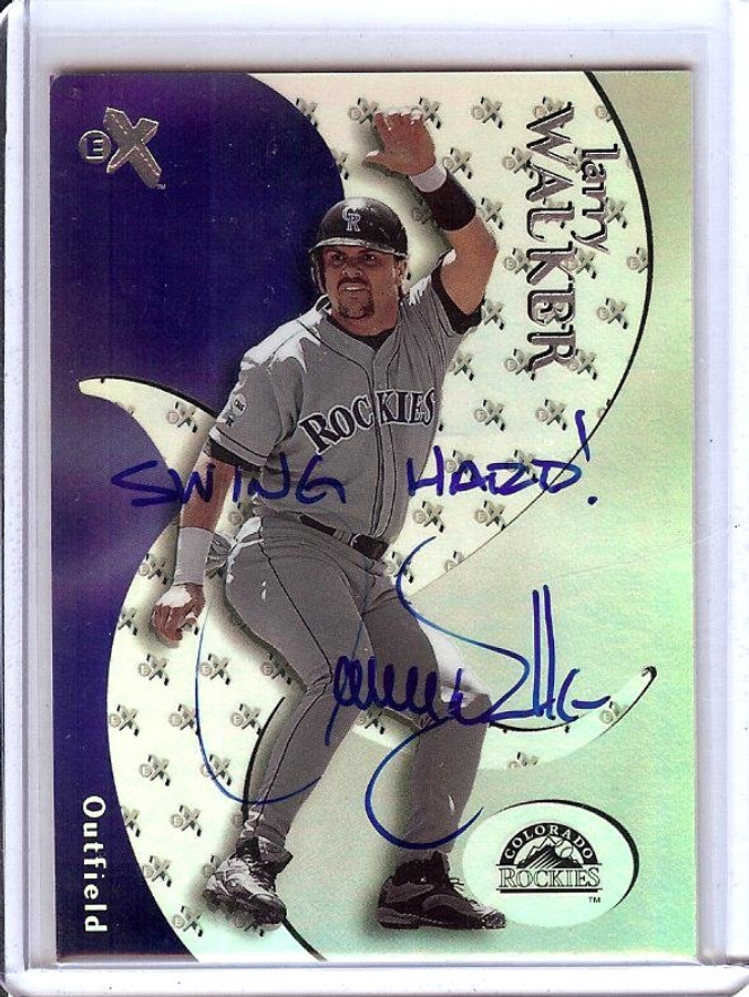 Larry Walker 2000 Fleer E-X Hand Signed Autograph "Swing Hard" #28 JSA AP38034