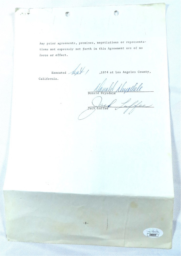 Don Drysdale Signed Autographed Business Contract Dodgers 1974 JSA AR83957