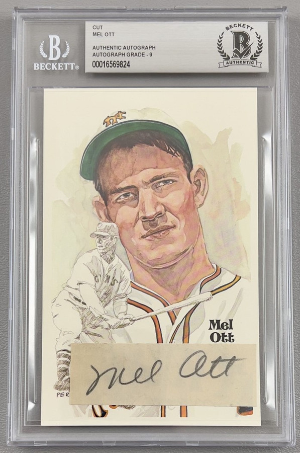 Mel Ott Signed Autograph Perez-Steele Postcard Cut Auto  BAS Slabbed 9825 9 Auto