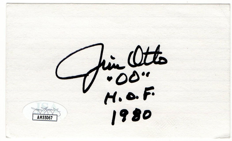 Jim Otto Signed Autographed Index Card Raiders "OO HOF 1980" JSA AM55067