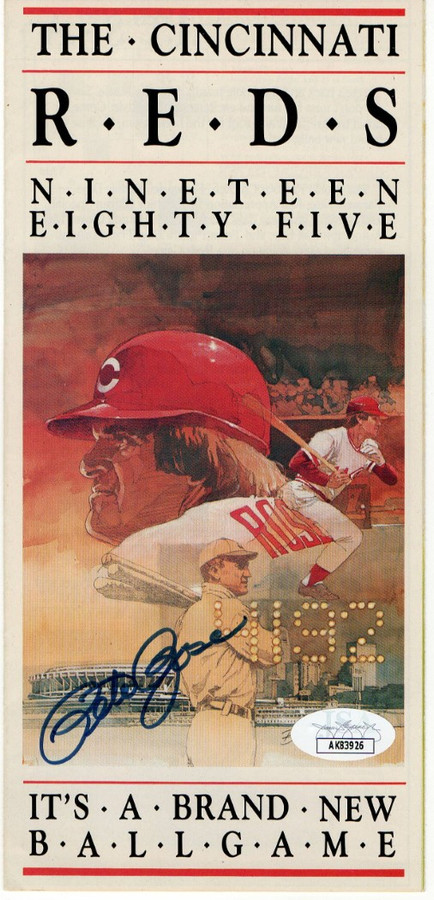 Pete Rose Signed Autographed Tri-Fold Program Reds 1985 JSA AK83926