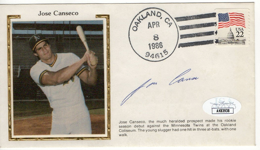 Jose Canseco Signed Autographed First Day Cover A's Slugger 1986 JSA AK83938