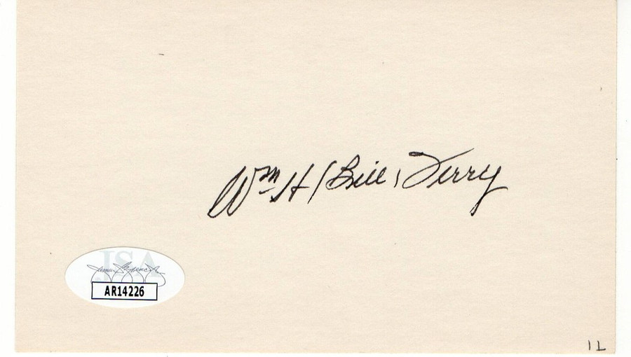 Bill Terry Signed Autographed Index Card NY Giants HOFer JSA AR14226