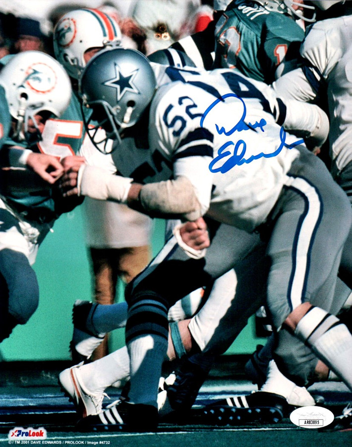 Dave Edwards Signed Autograph 8X10 Photo Cowboys Action vs. Dolphins JSA AR83895