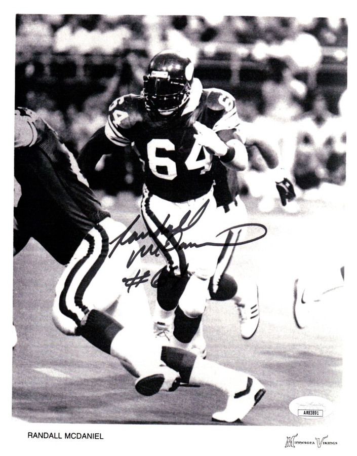 Randall McDaniel Signed Autograph 8X10 Photo Vikings B/W Action Shot JSA AR83891