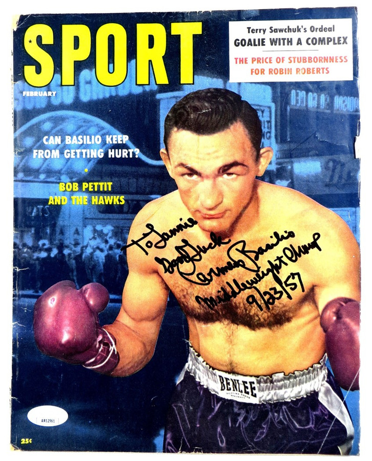 Carmen Basilio Signed Autographed Magazine SPORT Feb 1958 Inscribed JSA AR12961