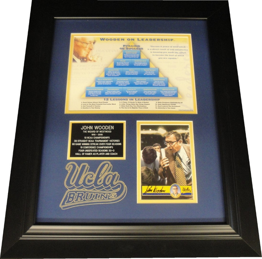 John Wooden Hand Signed Autograph Card Framed UCLA W/ 8X10 Pyramid Success Photo