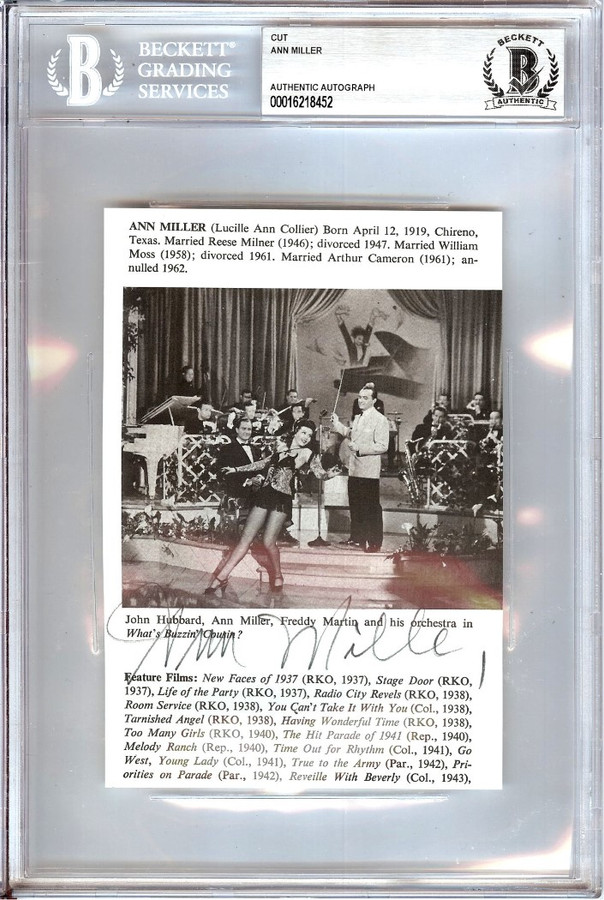 Ann Miller Autograph Cut Signature What's Buzzin' Cousin? BAS Encased 8452