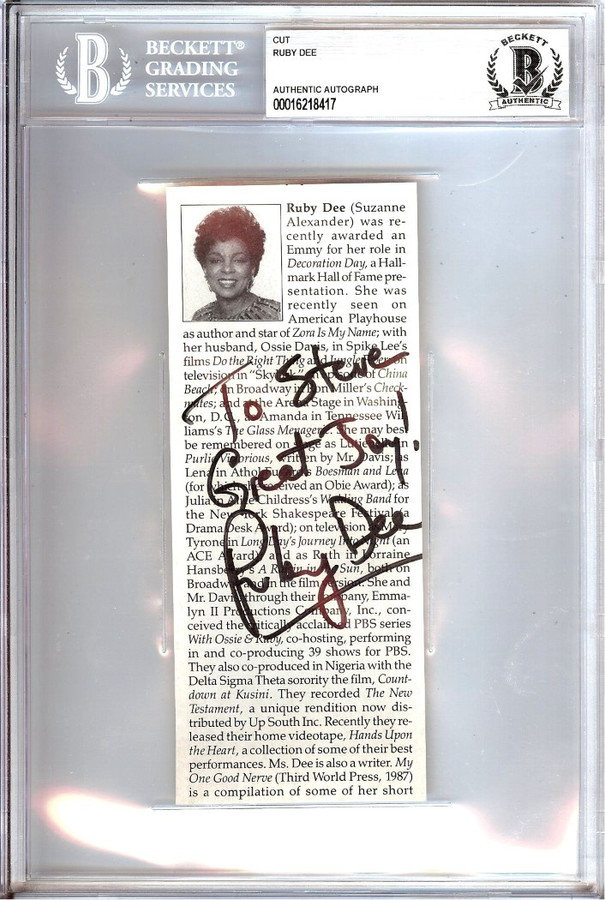 Ruby Dee Signed Autograph Cut Signature Decoration Day BAS Encased 8417