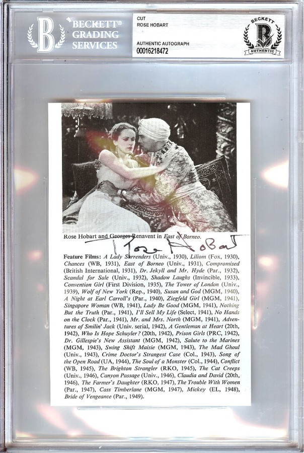 Rose Hobart Signed Autograph Cut Signature East of Borneo BAS Encased 8472