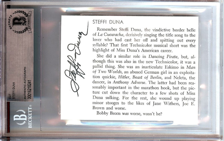 Steffi Duna Signed Autograph Cut Signature La Cucaracha BAS Encased 8241