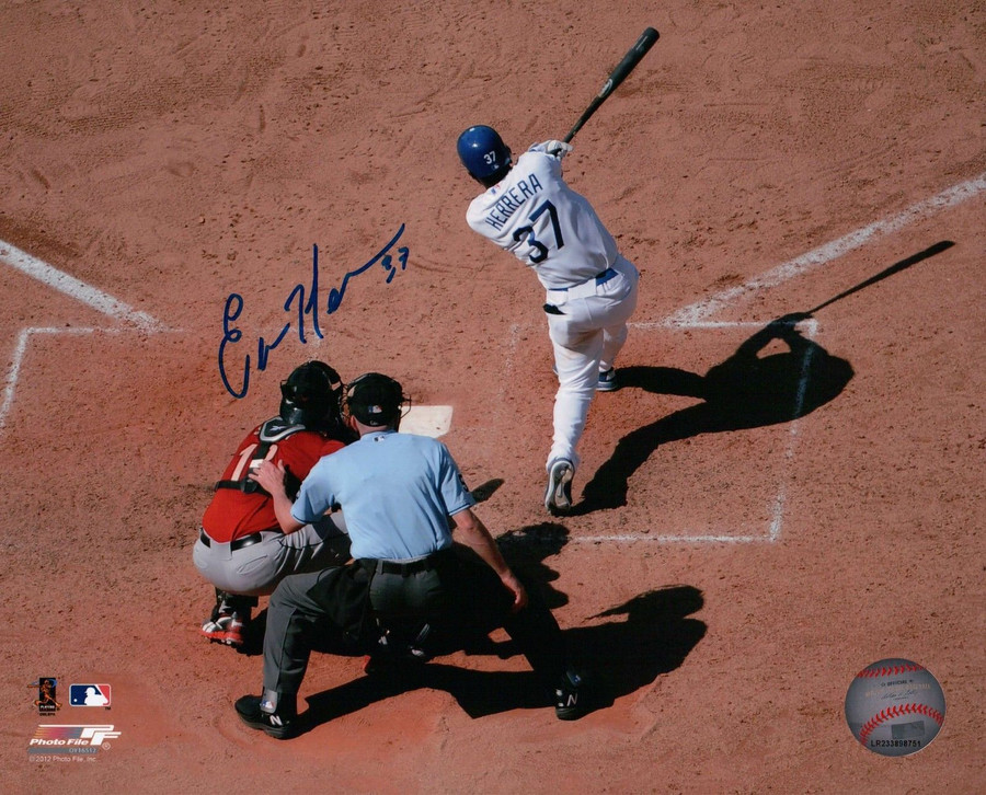 Elian Herrera Signed 8X10 Photo Autograph LA Dodgers Overhead At Bat Auto w/COA