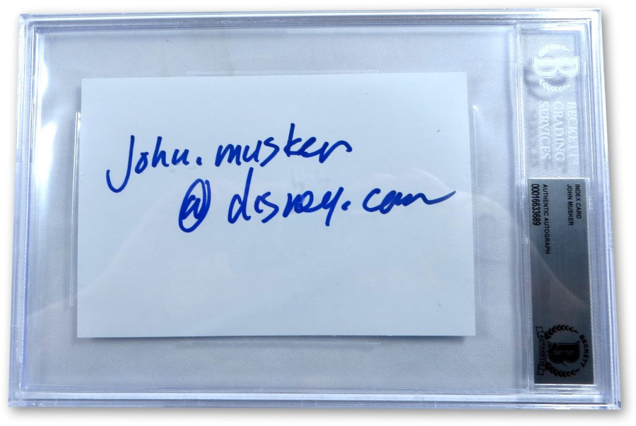 John Musker Signed Autographed 4X6 Index Card Disney Director BAS Encased 3689
