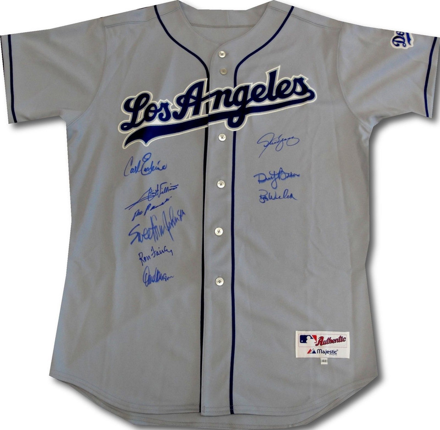 Carl Erskine Yeager Fairly Dusty Baker Bob Welch Autograph Dodgers Signed Jersey